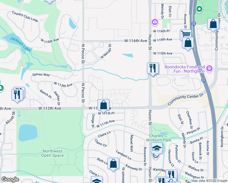 map of restaurants, bars, coffee shops, grocery stores, and more near 1275 West 112th Avenue in Westminster