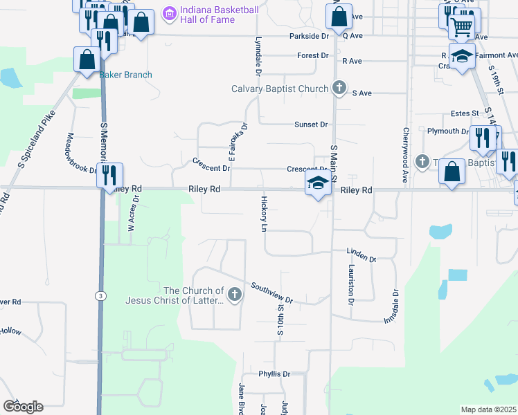 map of restaurants, bars, coffee shops, grocery stores, and more near 3123 Hickory Ln in New Castle