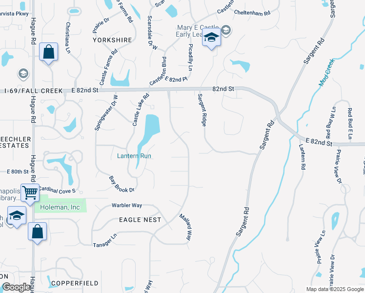 map of restaurants, bars, coffee shops, grocery stores, and more near 8325 Goldfinch Circle in Indianapolis