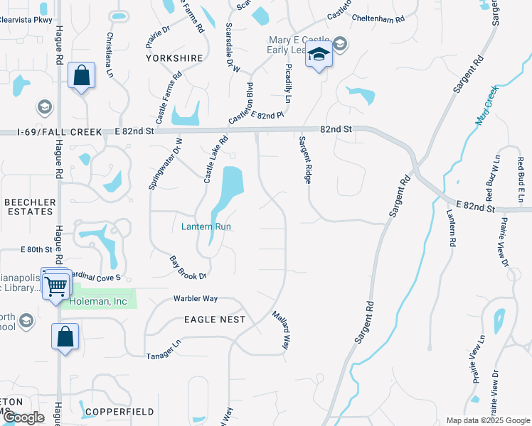 map of restaurants, bars, coffee shops, grocery stores, and more near 8325 Goldfinch Circle in Indianapolis