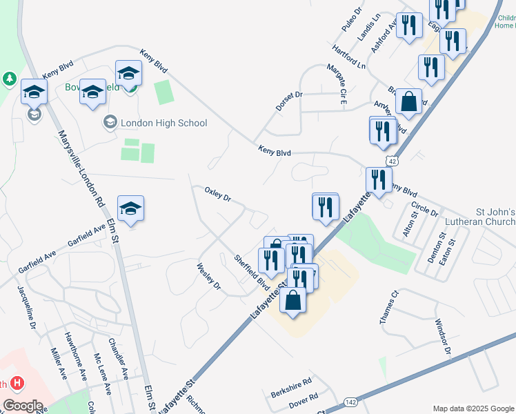 map of restaurants, bars, coffee shops, grocery stores, and more near 1004 Lindsey Loop in London