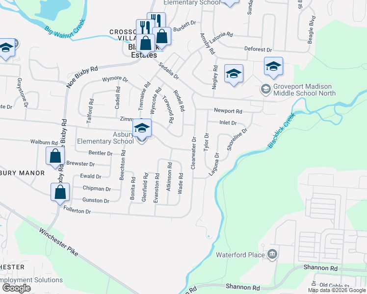 map of restaurants, bars, coffee shops, grocery stores, and more near 5314 Harbor Boulevard in Columbus