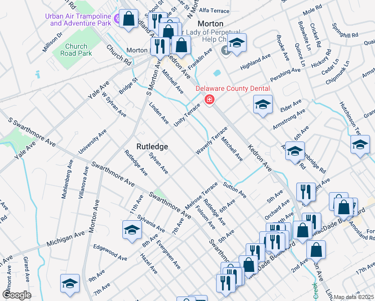 map of restaurants, bars, coffee shops, grocery stores, and more near 131 Linden Avenue in Rutledge