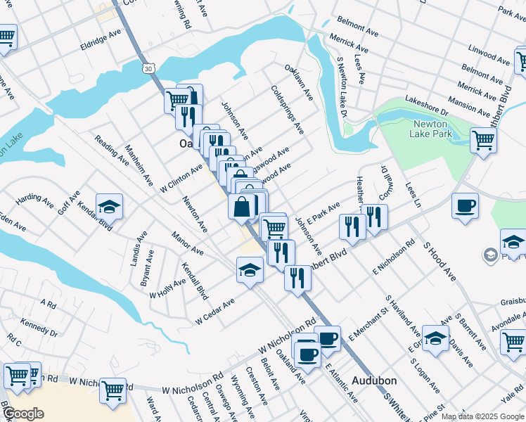 map of restaurants, bars, coffee shops, grocery stores, and more near 11 Ormond Ave in Oaklyn