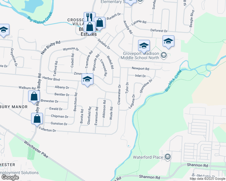 map of restaurants, bars, coffee shops, grocery stores, and more near 5314 Harbor Boulevard in Columbus