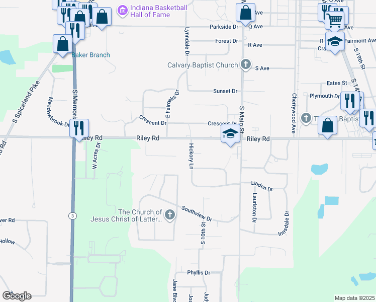 map of restaurants, bars, coffee shops, grocery stores, and more near 3123 Hickory Lane in New Castle