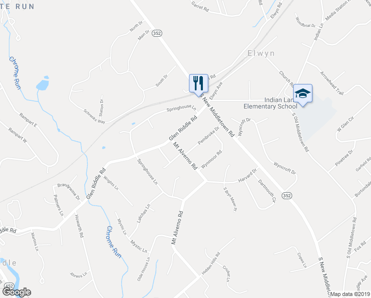 map of restaurants, bars, coffee shops, grocery stores, and more near 217 Mount Alverno Road in Media
