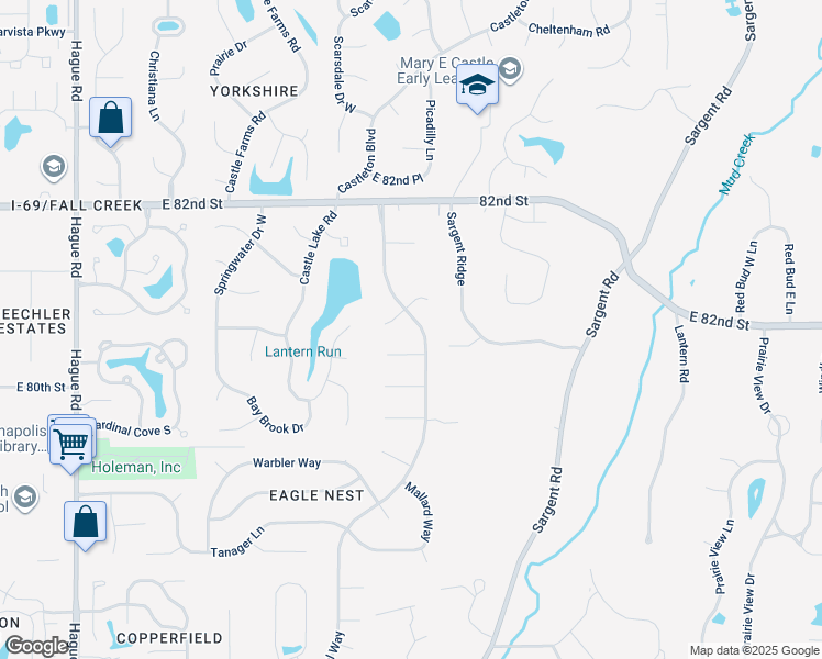 map of restaurants, bars, coffee shops, grocery stores, and more near 8325 Goldfinch Circle in Indianapolis