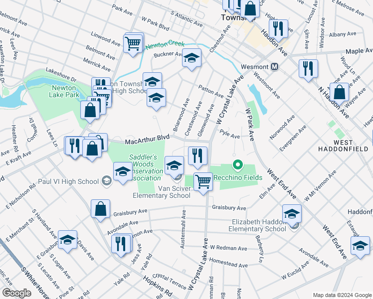 map of restaurants, bars, coffee shops, grocery stores, and more near 509 Rhoads Avenue in Haddonfield
