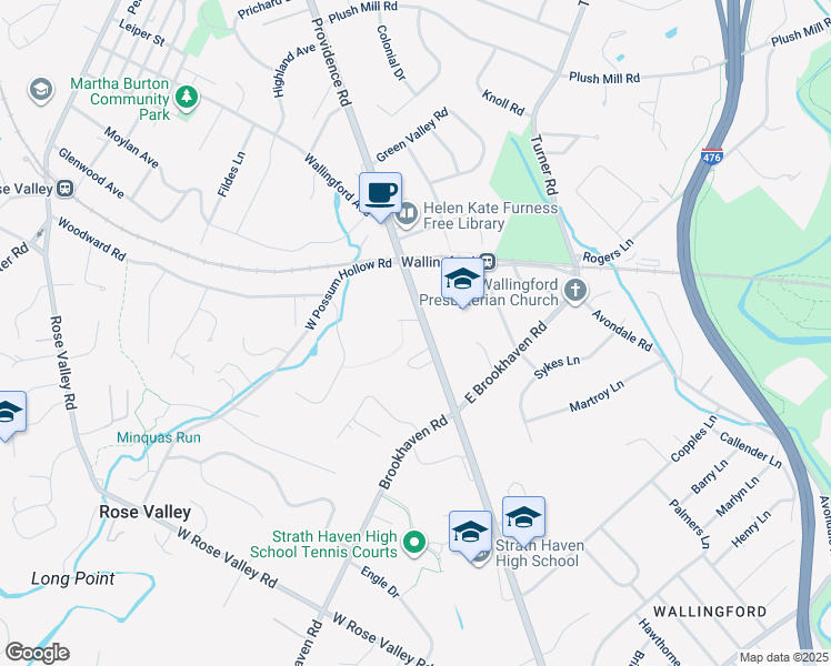 map of restaurants, bars, coffee shops, grocery stores, and more near 2 Chatham Place in Nether Providence Township