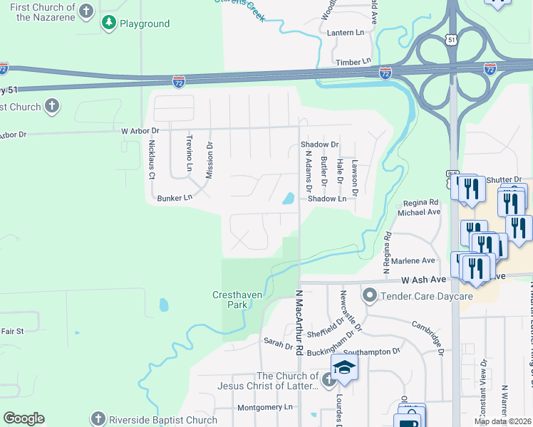 map of restaurants, bars, coffee shops, grocery stores, and more near 4398 North Leonore Drive in Decatur