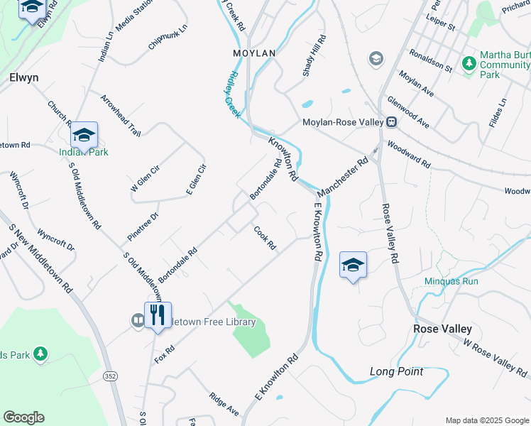 map of restaurants, bars, coffee shops, grocery stores, and more near 22 Levis Avenue in Media