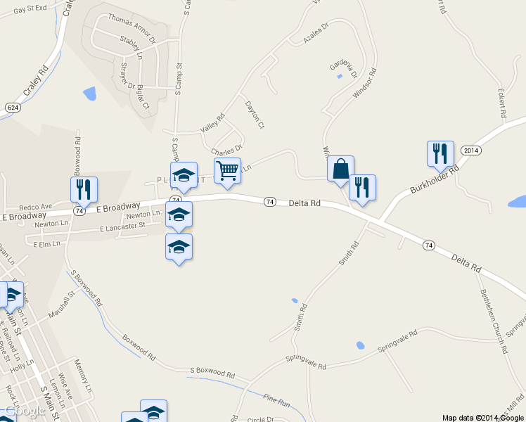 map of restaurants, bars, coffee shops, grocery stores, and more near 748 Delta Road in Red Lion