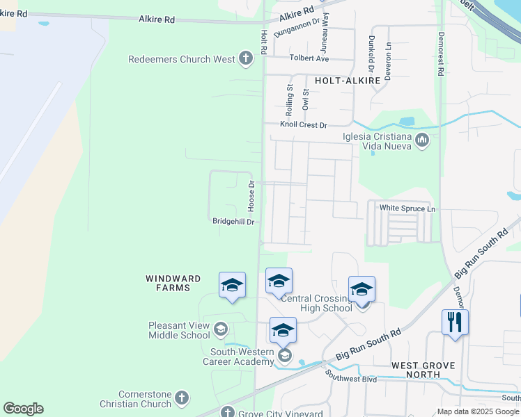 map of restaurants, bars, coffee shops, grocery stores, and more near Holt Road in Columbus