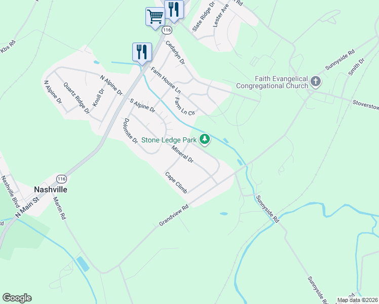 map of restaurants, bars, coffee shops, grocery stores, and more near 317 Mineral Drive in York