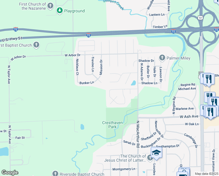 map of restaurants, bars, coffee shops, grocery stores, and more near 822-898 W Harold Cir in Decatur