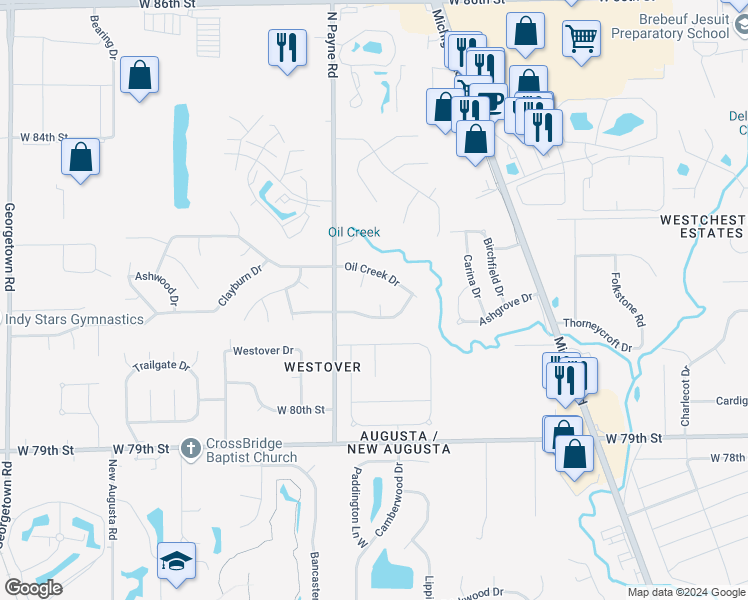 map of restaurants, bars, coffee shops, grocery stores, and more near 8114 Jade Court in Indianapolis