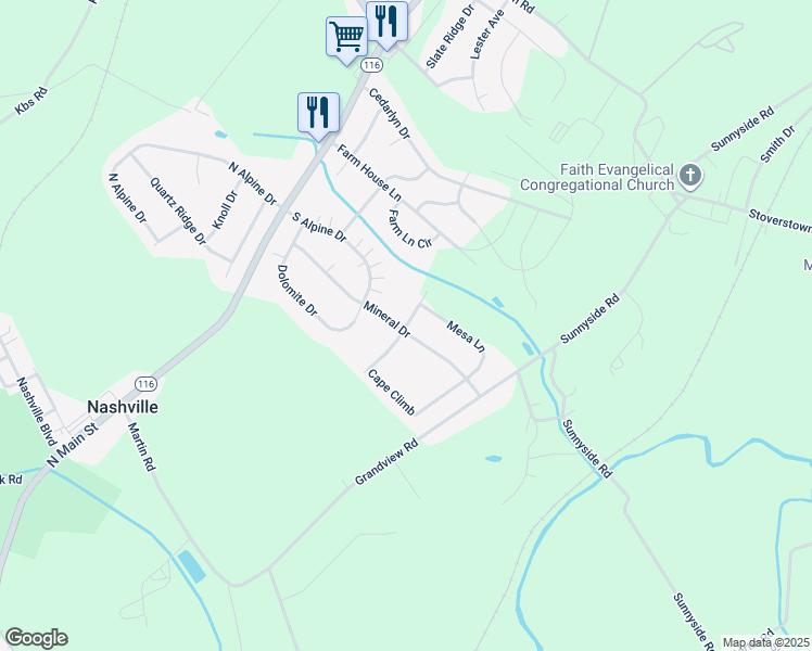 map of restaurants, bars, coffee shops, grocery stores, and more near 1208 Ledge Drive in York