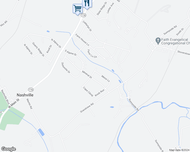 map of restaurants, bars, coffee shops, grocery stores, and more near 317 Mineral Drive in York