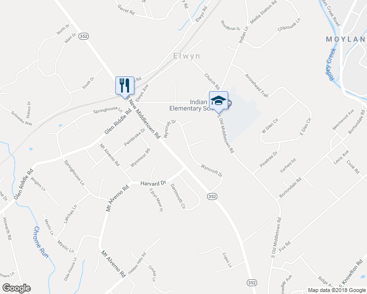 map of restaurants, bars, coffee shops, grocery stores, and more near 24 Wyncroft Drive in Media
