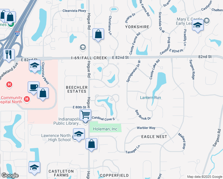 map of restaurants, bars, coffee shops, grocery stores, and more near 8091 Cardinal Cove North in Indianapolis