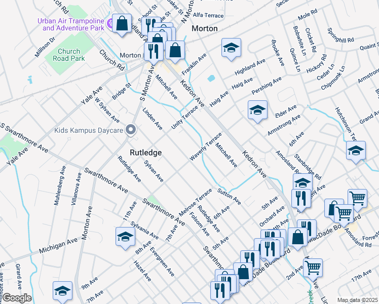 map of restaurants, bars, coffee shops, grocery stores, and more near 131 Linden Avenue in Rutledge