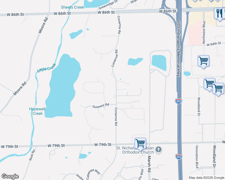 map of restaurants, bars, coffee shops, grocery stores, and more near 8125 Wellsbrook Drive in Indianapolis