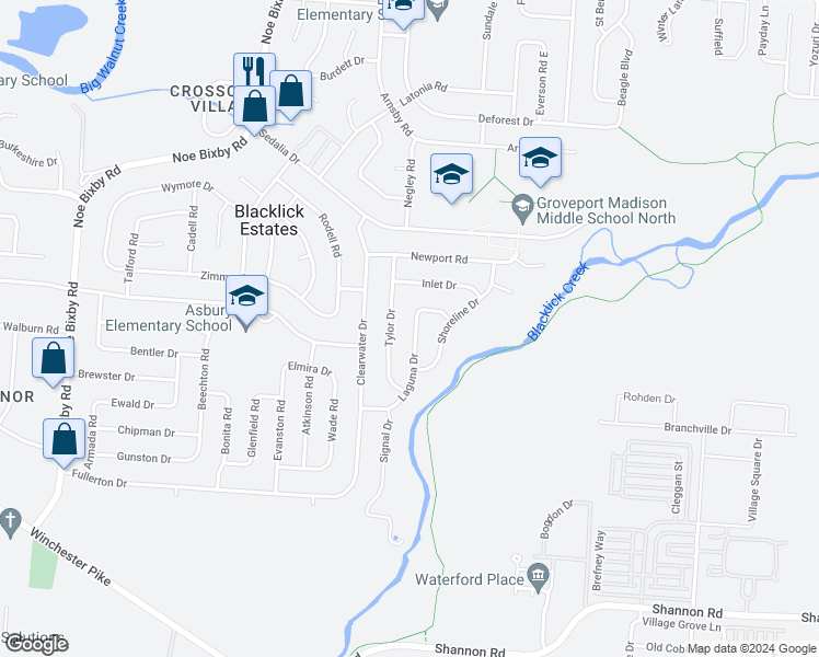 map of restaurants, bars, coffee shops, grocery stores, and more near 3711 Laguna Drive in Columbus