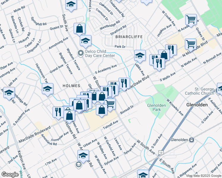 map of restaurants, bars, coffee shops, grocery stores, and more near 464 Andrews Avenue in Glenolden