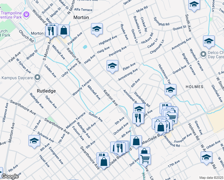 map of restaurants, bars, coffee shops, grocery stores, and more near 1918 Shasta Circle in Morton