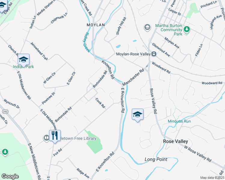 map of restaurants, bars, coffee shops, grocery stores, and more near 12 Foxcroft Lane in Media
