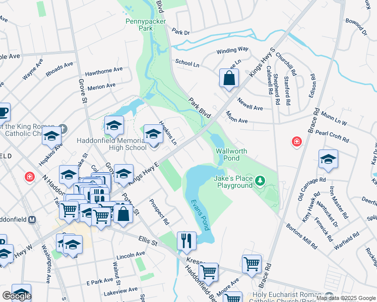 map of restaurants, bars, coffee shops, grocery stores, and more near 3 Lee Avenue in Haddonfield