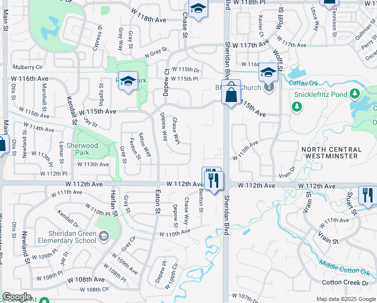 map of restaurants, bars, coffee shops, grocery stores, and more near 11292 Benton Court in Broomfield