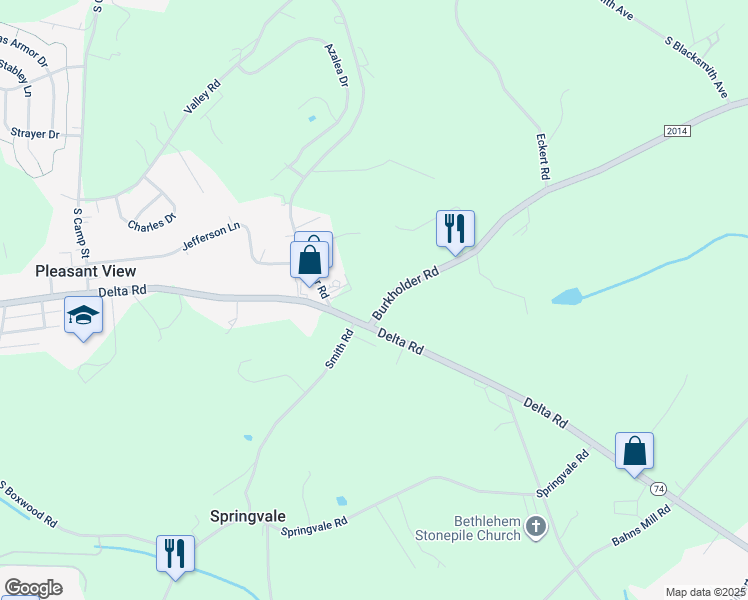 map of restaurants, bars, coffee shops, grocery stores, and more near 35 Burkholder Road in Red Lion