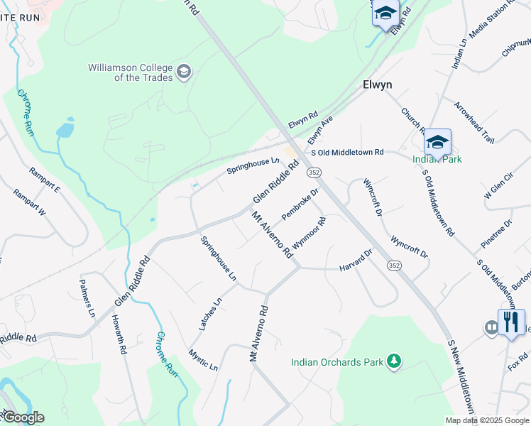 map of restaurants, bars, coffee shops, grocery stores, and more near 217 Mount Alverno Road in Media