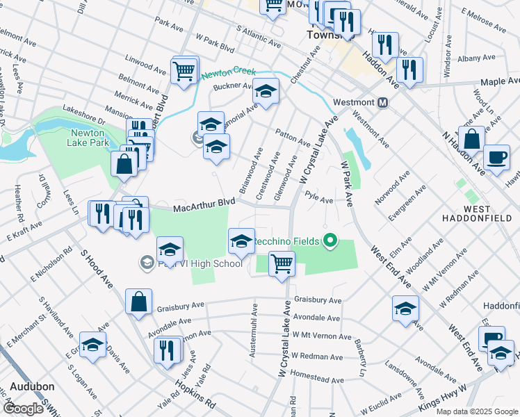map of restaurants, bars, coffee shops, grocery stores, and more near 511 Rhoads Avenue in Haddonfield