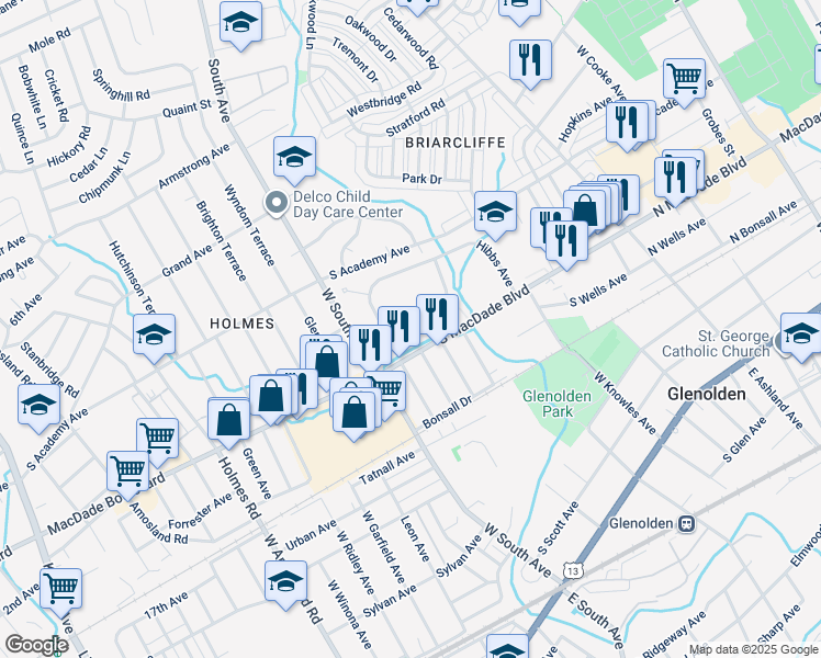 map of restaurants, bars, coffee shops, grocery stores, and more near 464 Andrews Avenue in Glenolden