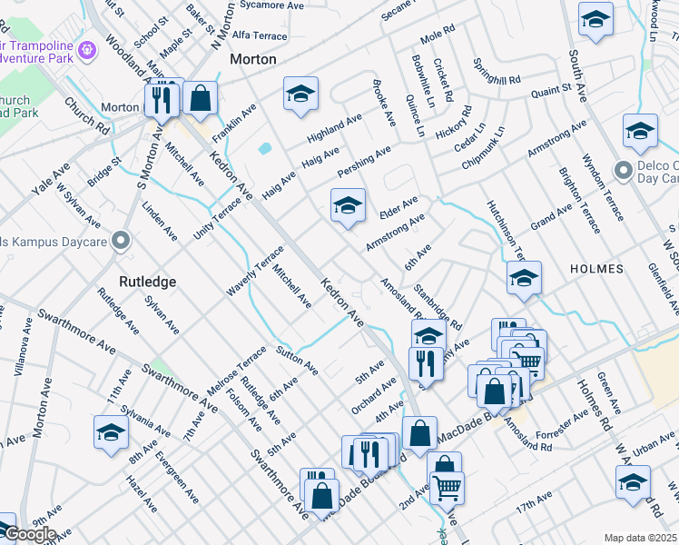 map of restaurants, bars, coffee shops, grocery stores, and more near 1917 Shasta Circle in Morton