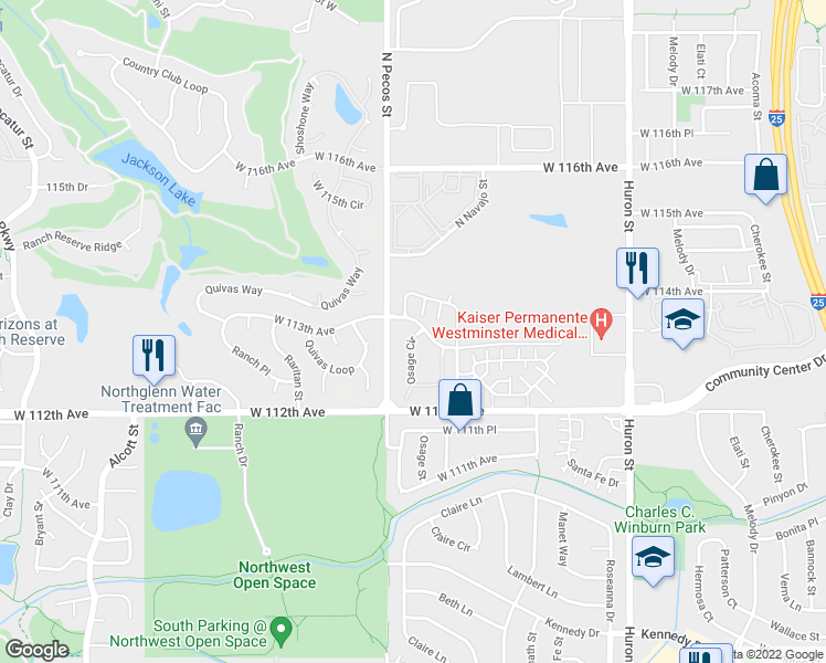 map of restaurants, bars, coffee shops, grocery stores, and more near 11203 Osage Circle in Northglenn