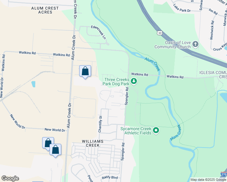 map of restaurants, bars, coffee shops, grocery stores, and more near 3264 Green Meadows Street in Columbus