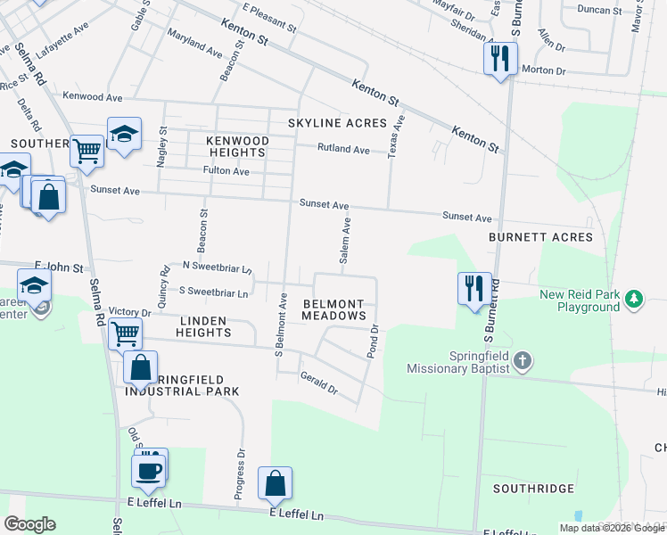 map of restaurants, bars, coffee shops, grocery stores, and more near 2115 N Hadley Rd in Springfield
