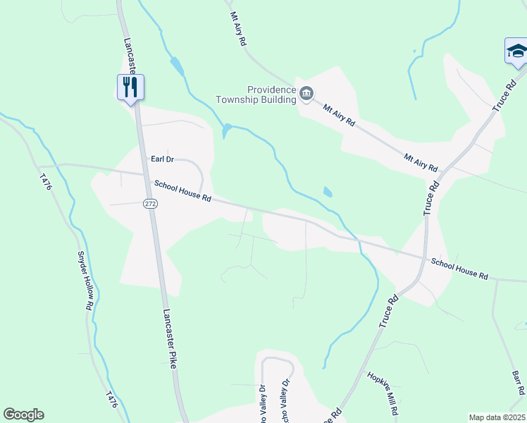 map of restaurants, bars, coffee shops, grocery stores, and more near 370 School House Road in New Providence