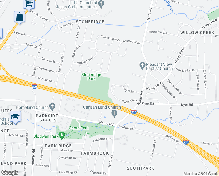 map of restaurants, bars, coffee shops, grocery stores, and more near 2423 Collier Crest in Grove City