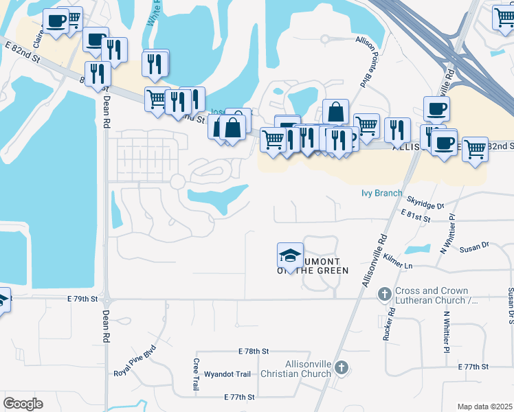 map of restaurants, bars, coffee shops, grocery stores, and more near 4705 Ellery Lane in Indianapolis
