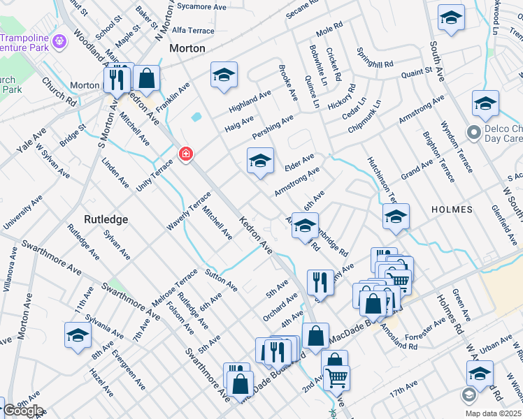 map of restaurants, bars, coffee shops, grocery stores, and more near 1902 Shasta Circle in Morton
