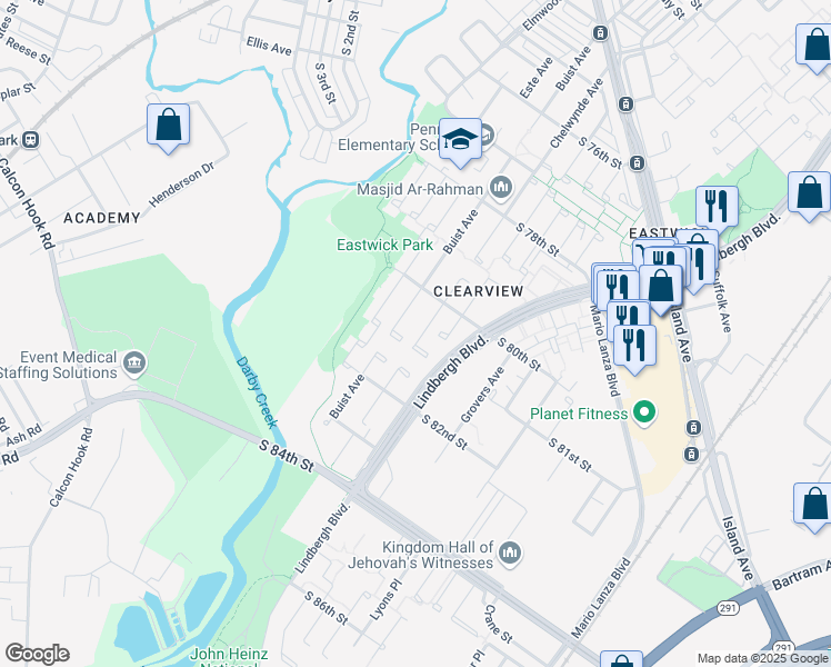 map of restaurants, bars, coffee shops, grocery stores, and more near 8041 Chelwynde Avenue in Philadelphia