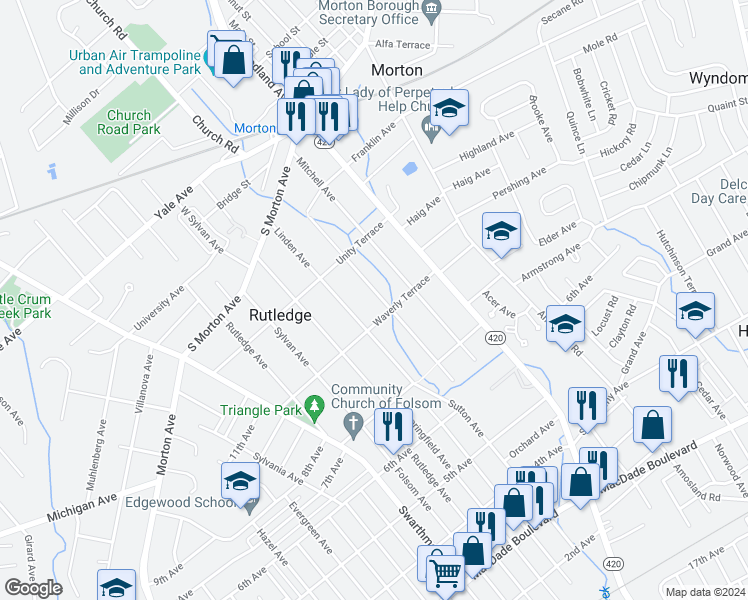 map of restaurants, bars, coffee shops, grocery stores, and more near 815 Agnes Avenue in Morton