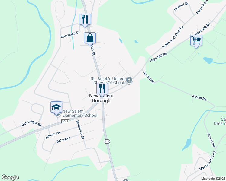 map of restaurants, bars, coffee shops, grocery stores, and more near 59 East George Street in New Salem Borough