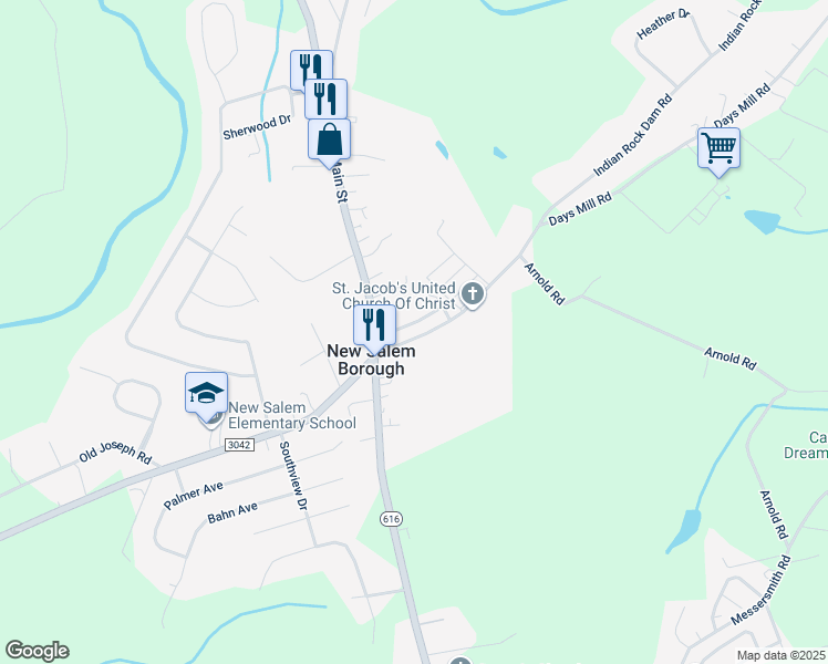 map of restaurants, bars, coffee shops, grocery stores, and more near 59 East George Street in New Salem Borough