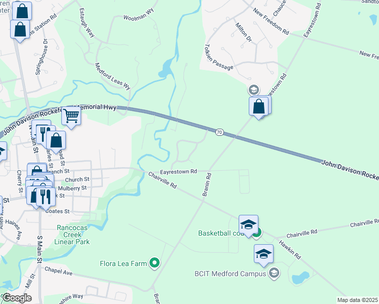 map of restaurants, bars, coffee shops, grocery stores, and more near 1203 Haynes Run in Medford